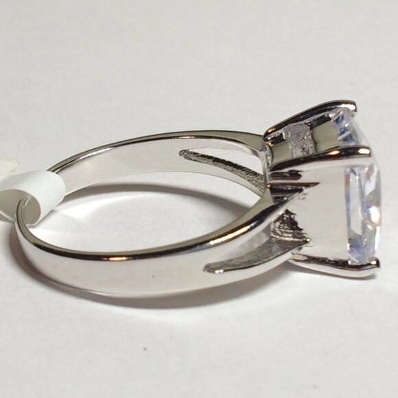 Cubic Zirconia Solitaire Cocktail Ring Size 9 10 Princess Cut Silver Plated - Picture 9 of 13